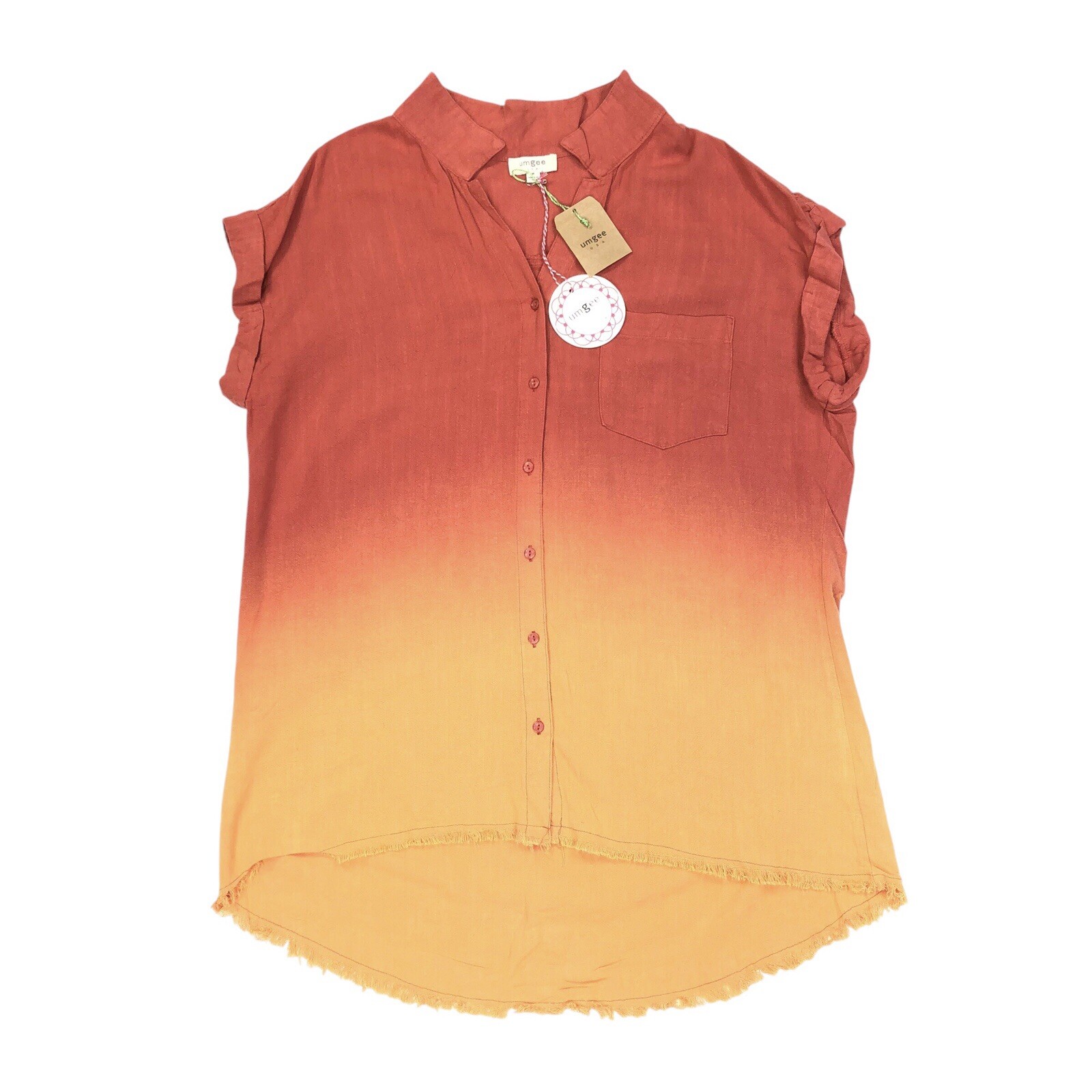 Umgee Linen Blend Bleach Dip Dye Button Up Top Women’s Size Small NWT