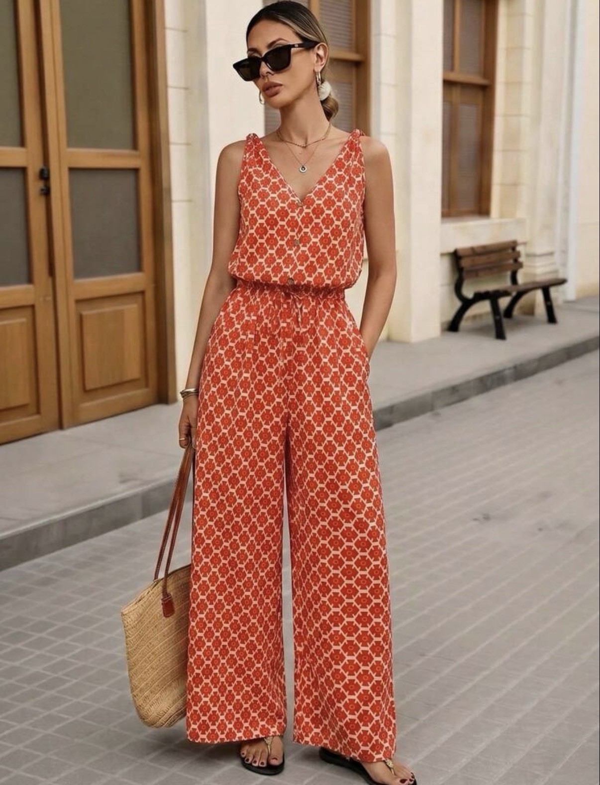 Brand New Size 10 Geometric Summer Holiday Wedding Jumpsuit Drawstring Waist