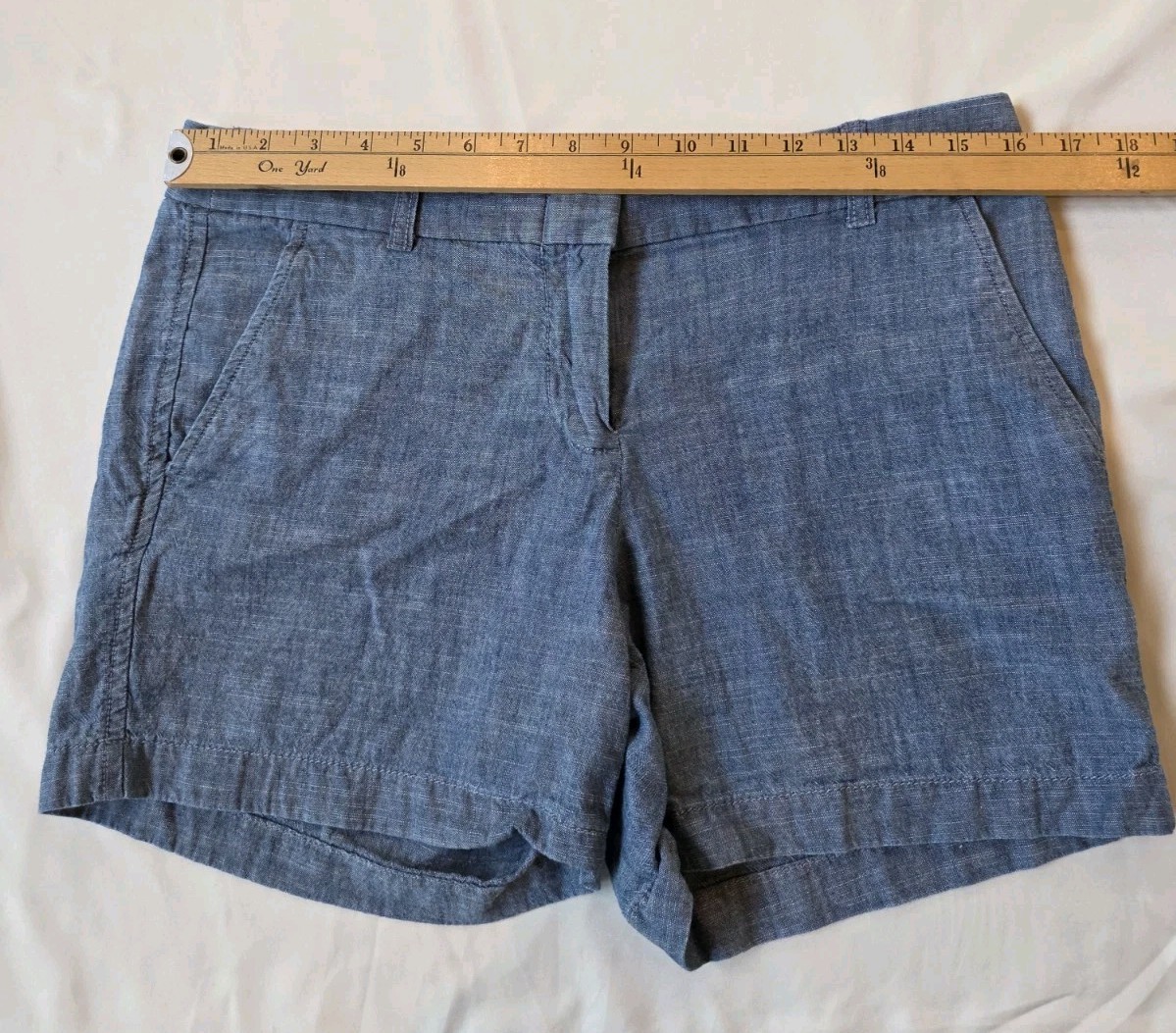 J.CREW Women’s Blue Chambray Chino Shorts Size 6 100% Cotton Pockets Lightweight