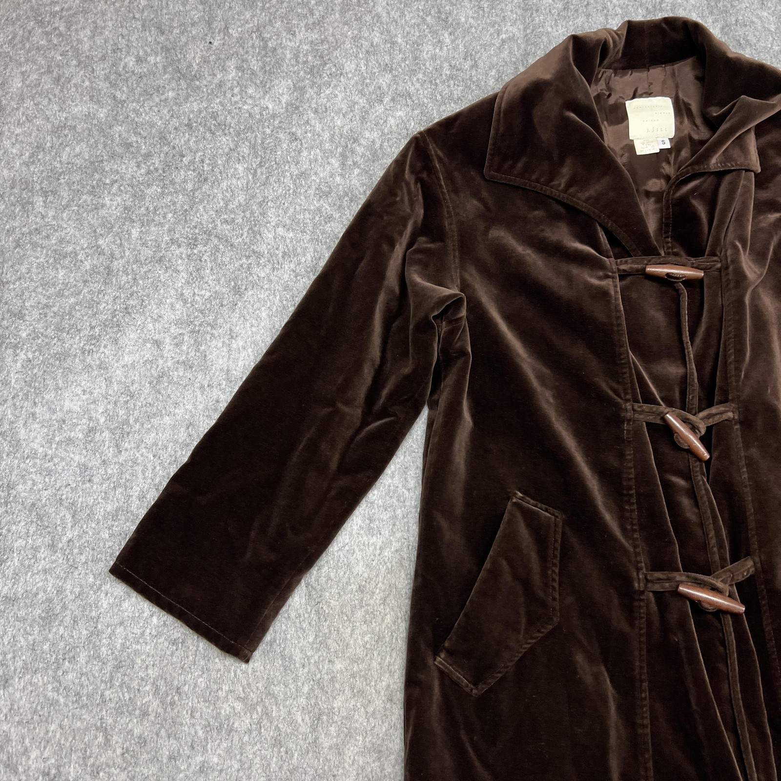 Vintage J Jill Coat Womens S Brown Velvet Toggle Lined Duster Missy Whimsigoth