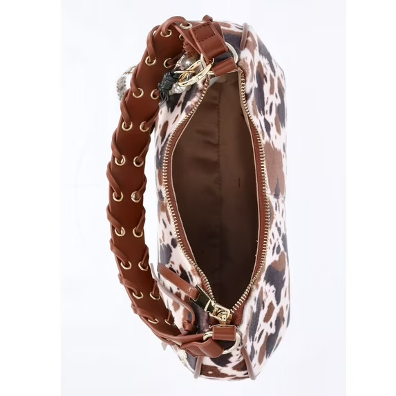 Madden NYC Women’s Half Moon Stud Shoulder Bag, Cow Print