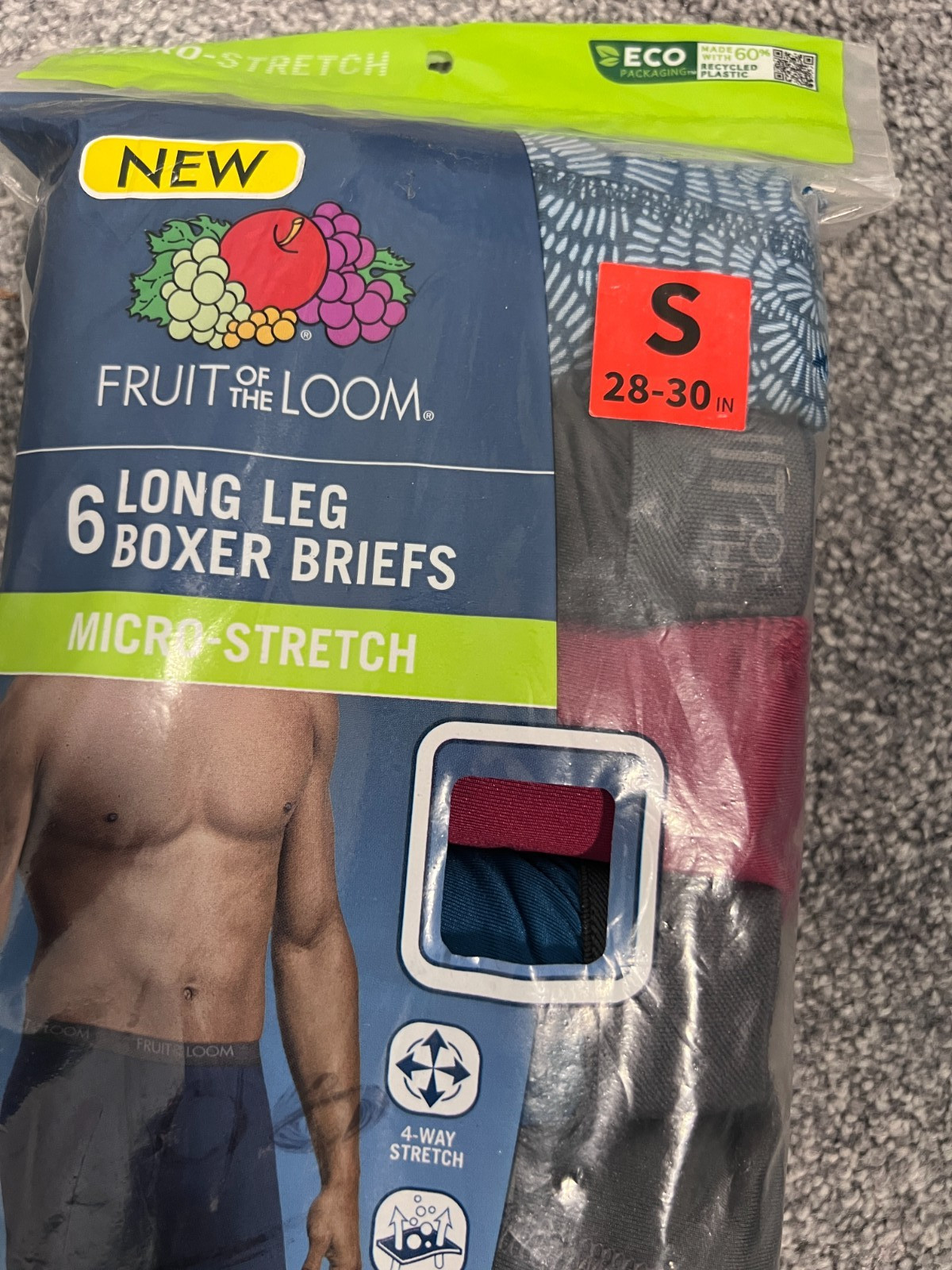 NEW ~ Men’s ~ Fruit of Loom ~ Long Leg ~ Boxer Briefs ~ 6-Pack ~ Size S (28-30)