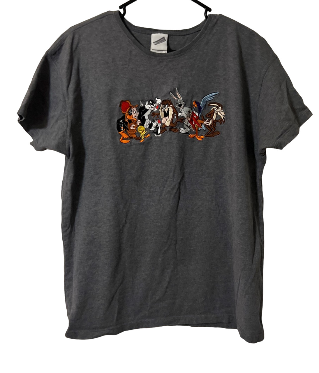 1999 Warner Bros Looney Tunes Gray Embroidered Tee Tshirt Size Large