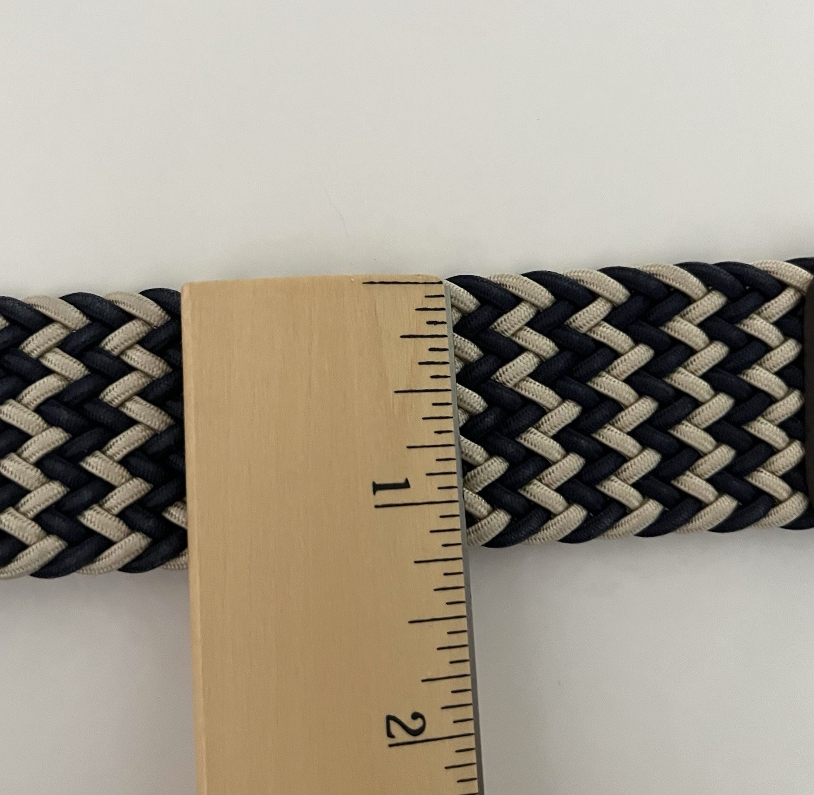 Martin Dingman Leather End Belt Beige Navy Tan Braided Woven Rope Size 34