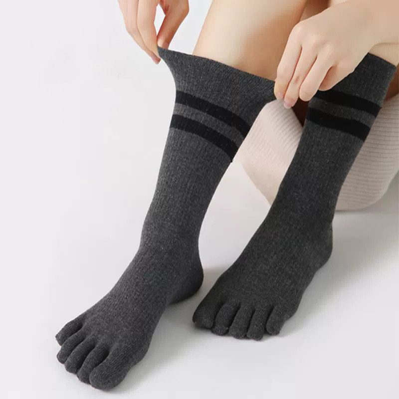 5 Pairs Cotton Low Cut Ankle Five Finger Toe Socks Sport Striped Solid Women 5-9