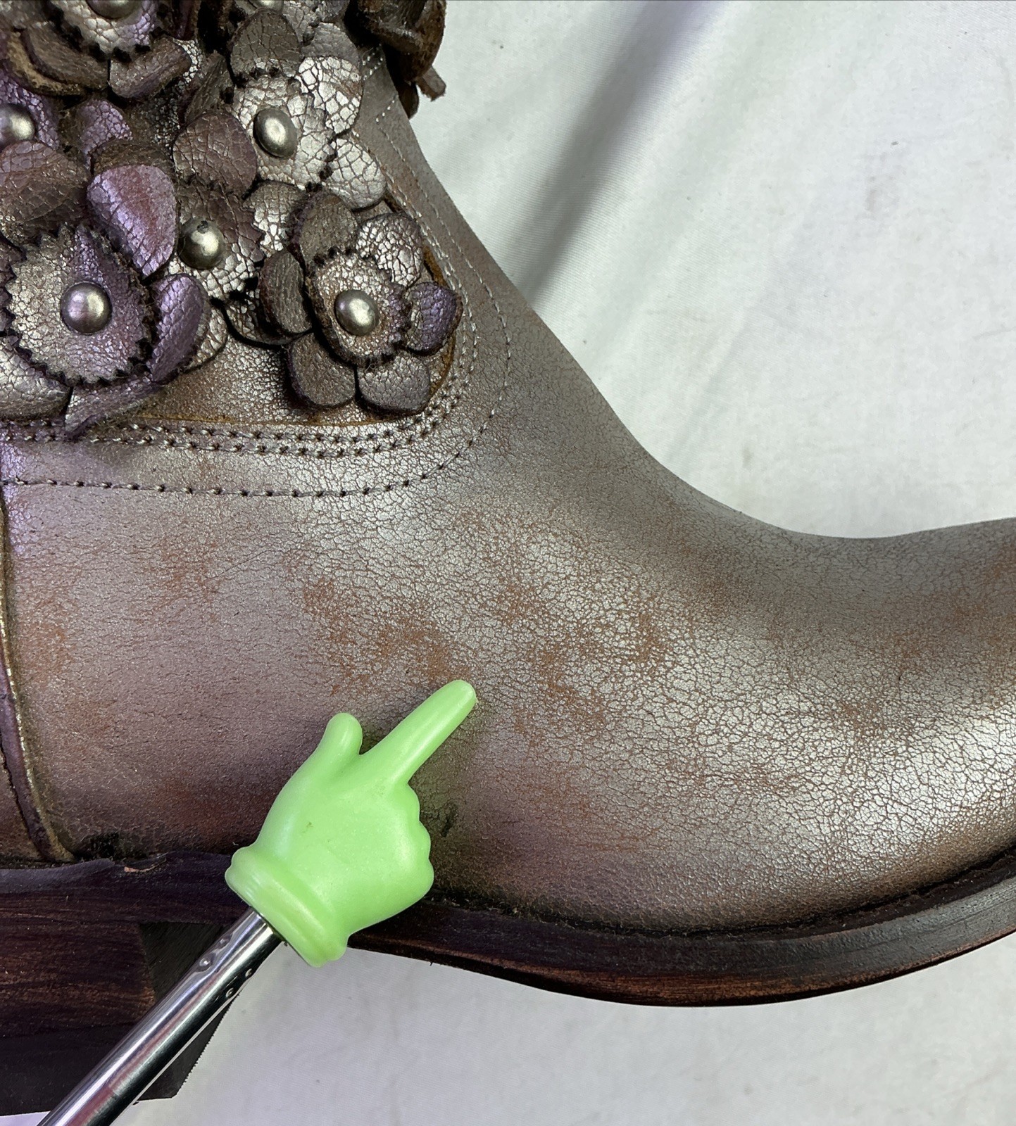 Frye Women’s Billy Flower Leather Booties-Metallic Stone/3D Flowers-Size: 8.5 B