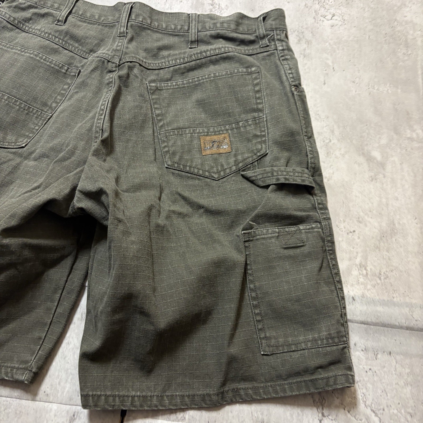 Big Smith Mens Olive Green Ripstop Carpenter Shorts Size 34 Hammer Loop Utility