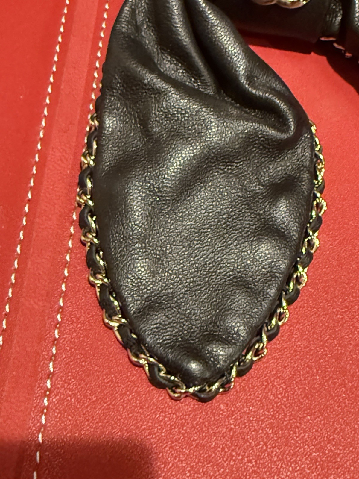 CHANEL AA8258 Ribbon Bow CC Logo Chain Scrunchie Lambskin, Black Hair Accessory