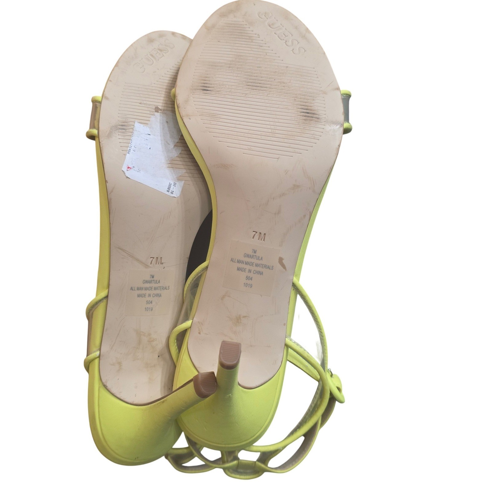 GUESS Neon Yellow & Clear Artula Sandal – Women 3.5″ inches Heels Size 7M