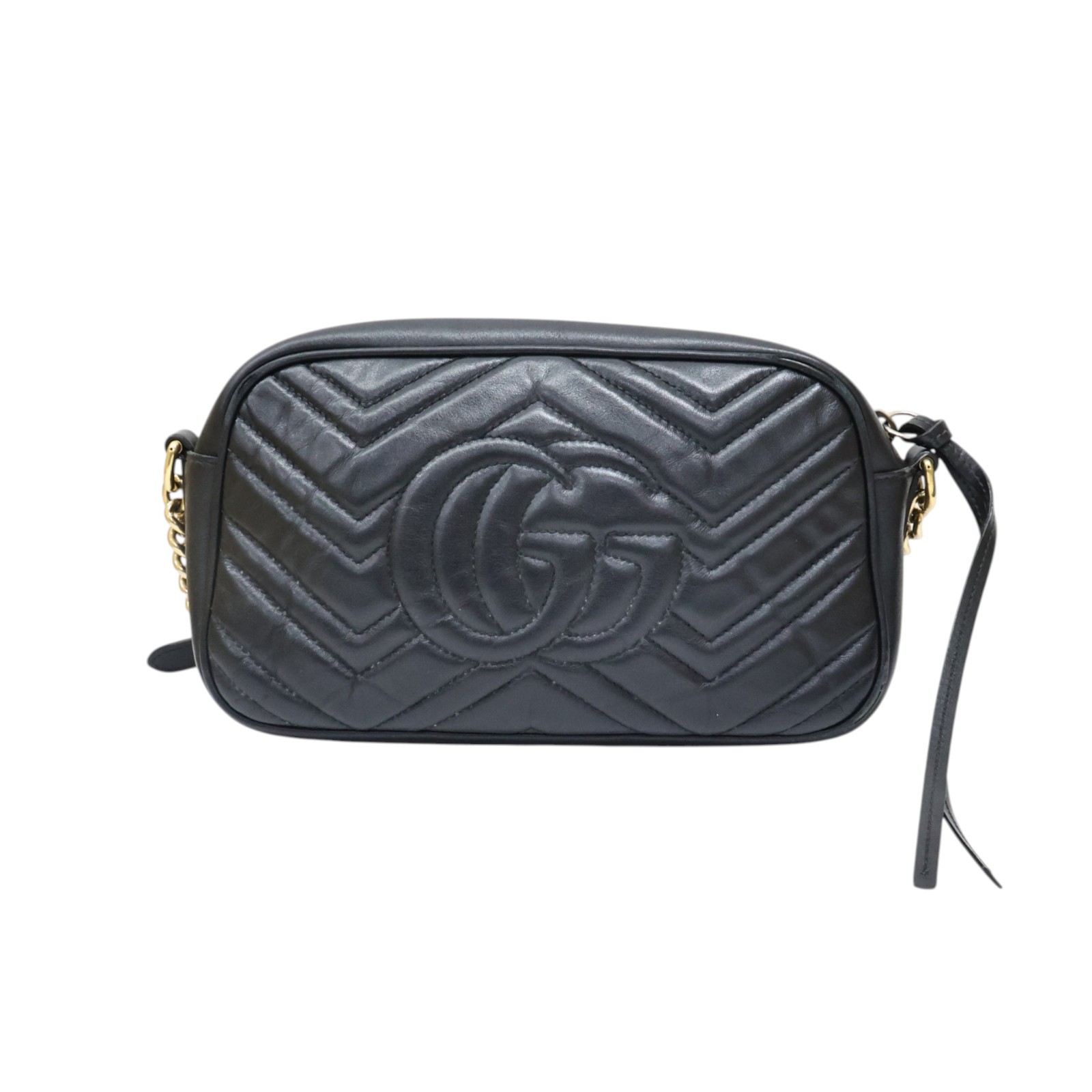GUCCI GG Marmont Small Camera Shoulder Bag Black Matelasse Chevron Leather
