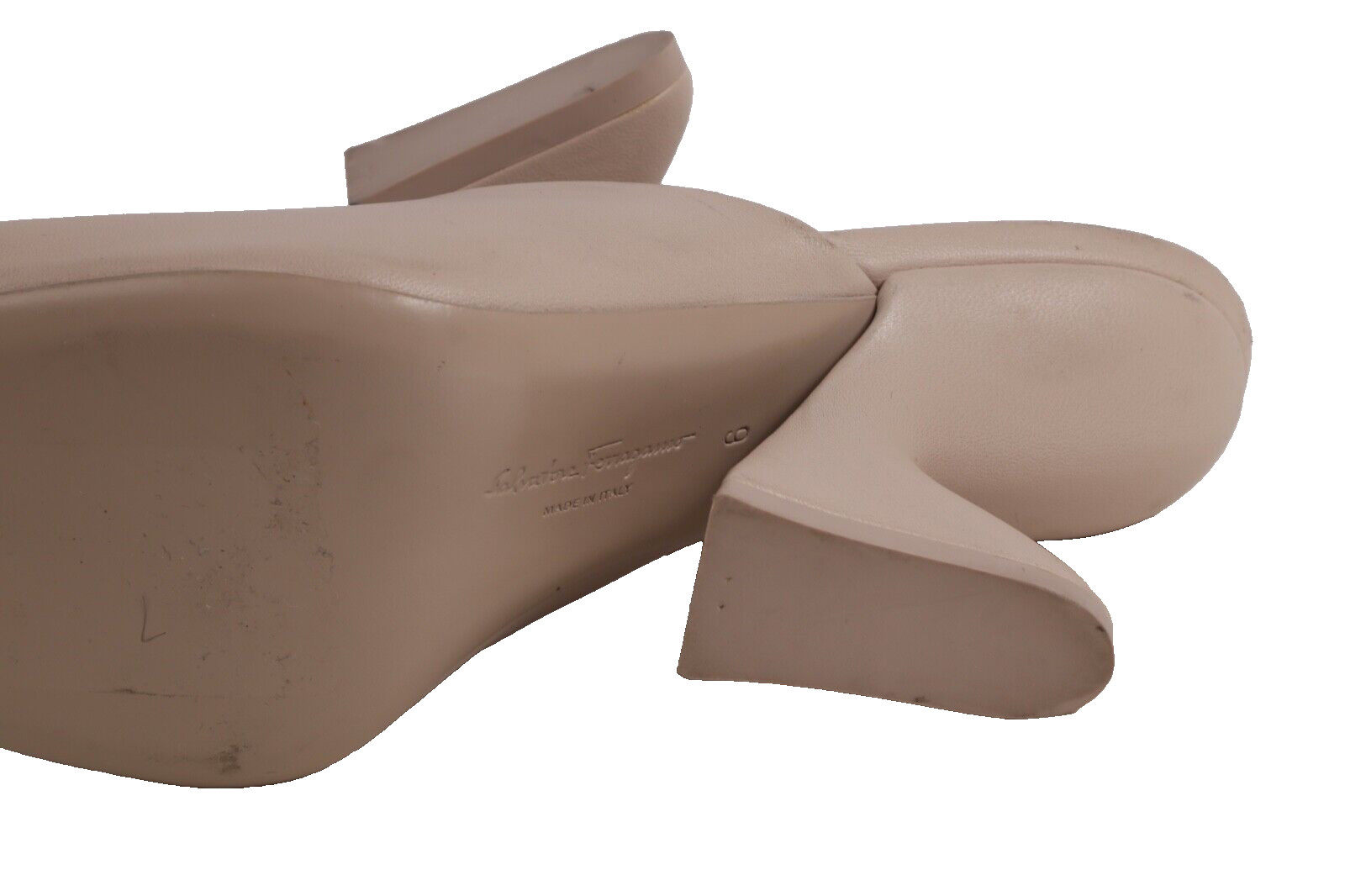 Salvatore Ferragamo Sansu Carrara Cream Leather F-Heel Pointed Toe Mules Shoes 6