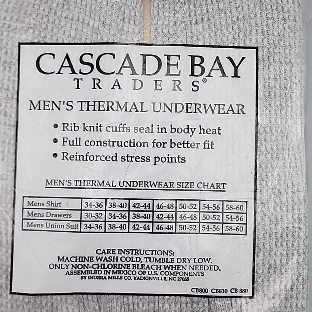 Long Johns Cascade Bay Traders Thermal Underwear Mens 2XL Pants Gray Bottoms NOS