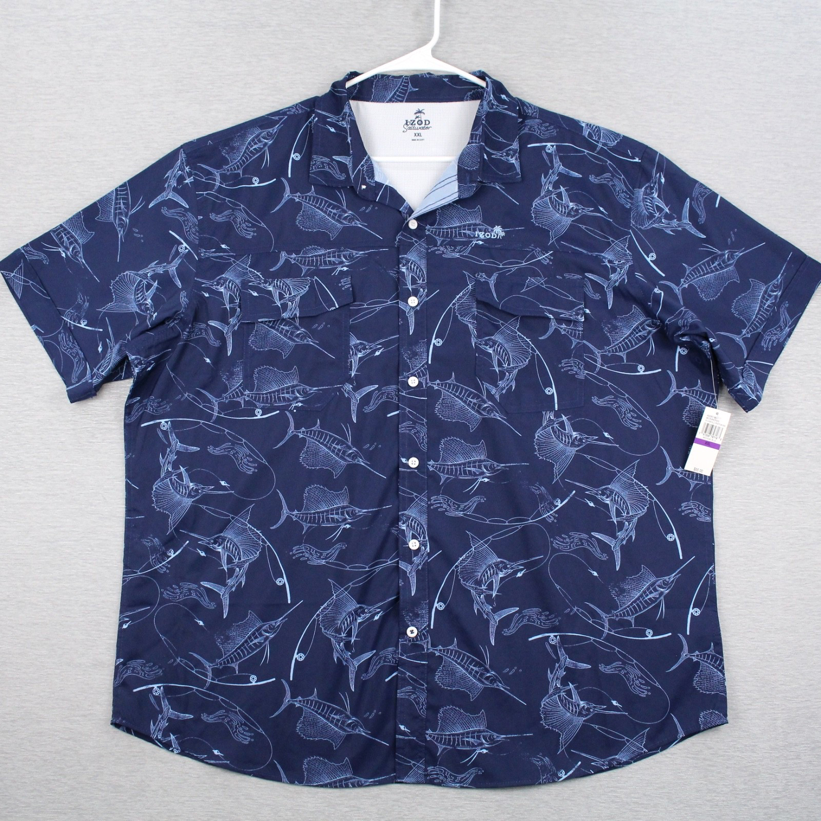 Izod Saltwater Shirt Mens XXL Blue Sunshield Prints Woven Short Sleeve NEW