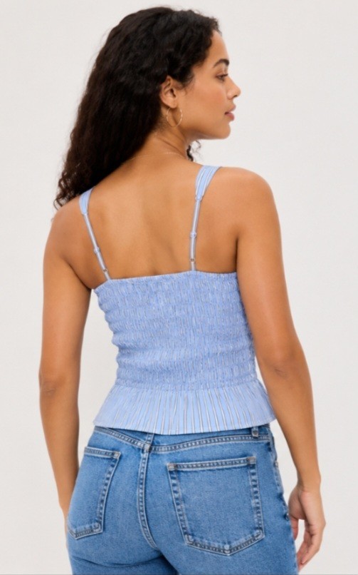 Old Navy Somcked Peplum Tank Top Blue Striped Womens Sz Large NWT