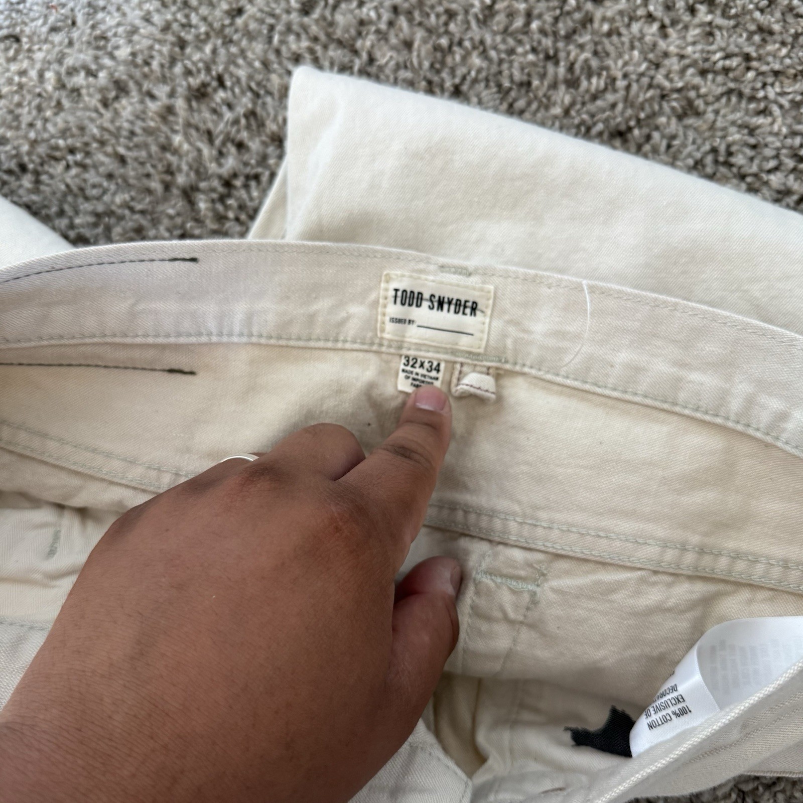 TODD SNYDER Selvedge Jeans Men’s SIZE 32X34 Slim Straight Fit Cream Casual