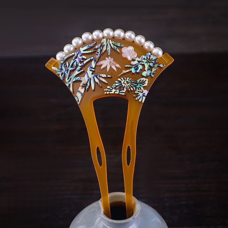 Chinese Style Hairpin Bridal Headpiece Vintage U Shaped Fan Hair Stick Accessory