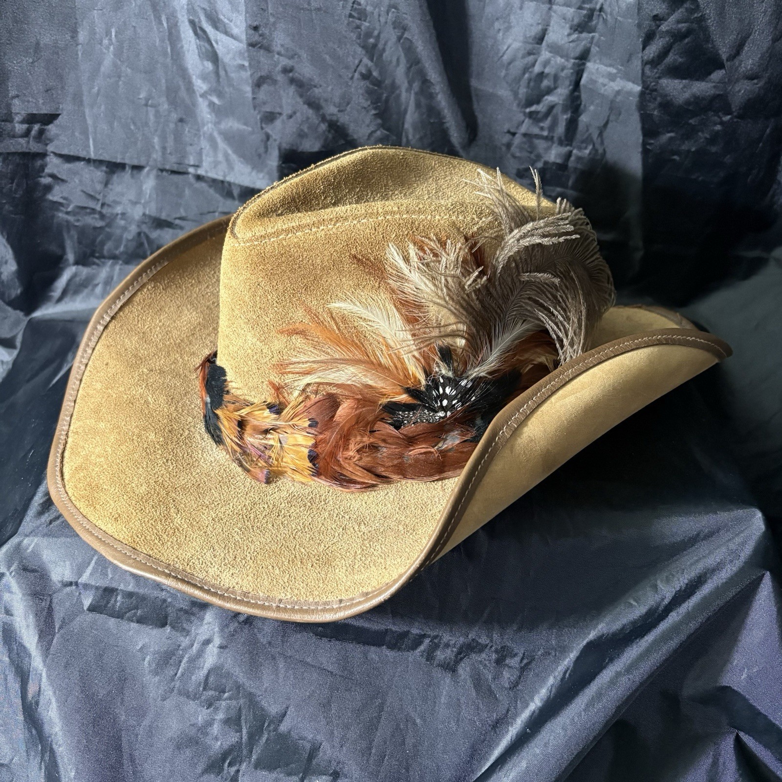 Winfield Cover San Francisco VINTAGE Suede Leather Hat Feathers Size M