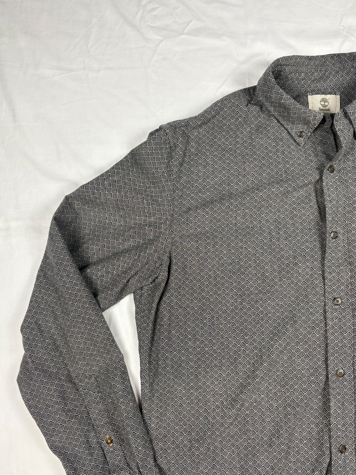 Timberland Men Shirt Long Sleeve Gray Charcoal Micro Pattern Cotton Pocket XL