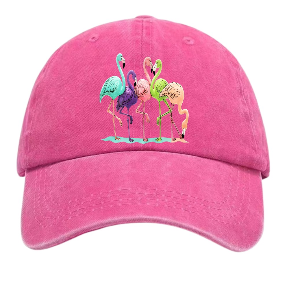 Summer Tropical Statement Cap Multicolor Flamingo Washed Cotton Hat