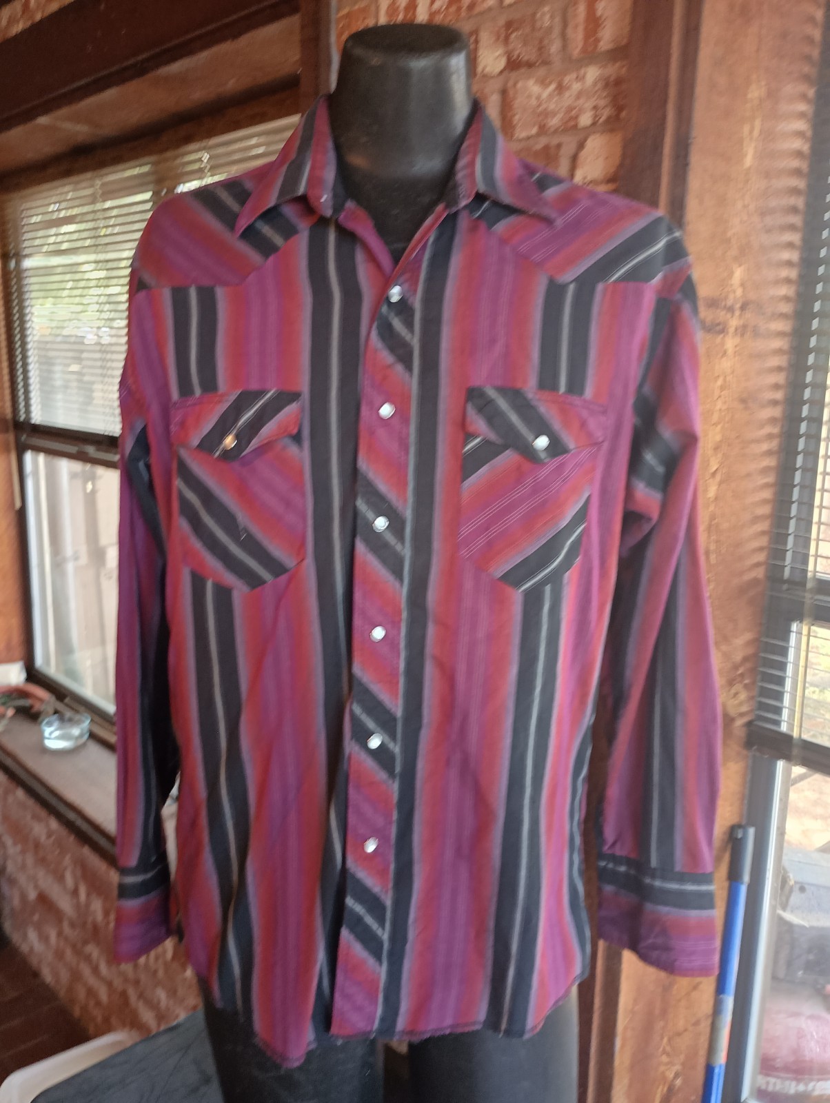 Vintage Wrangler Western Pearl Snap Shirt Striped Long Sleeve Men’s Large 16-35