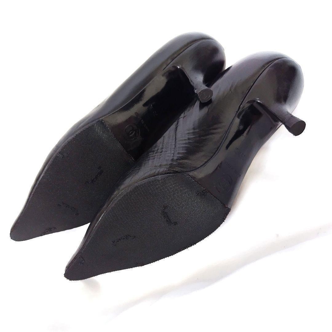 Rare Chanel Black Leather Classic Pumps 35.5 (22.5cm) 5.5cm Heel Refurbished