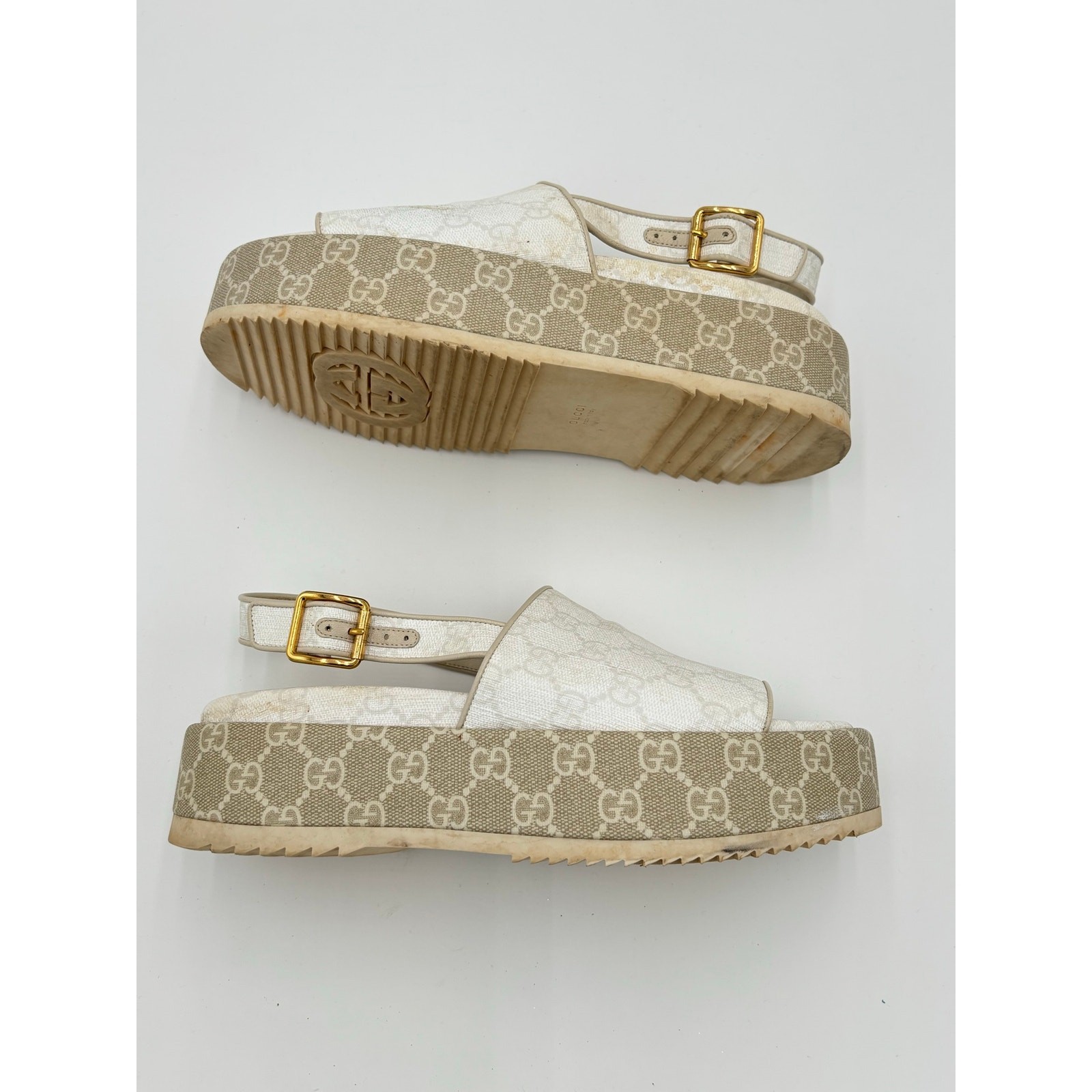 Gucci Angelina Slingback Platform Slide Sandals Monogram Canvas Size EU 38 US 8