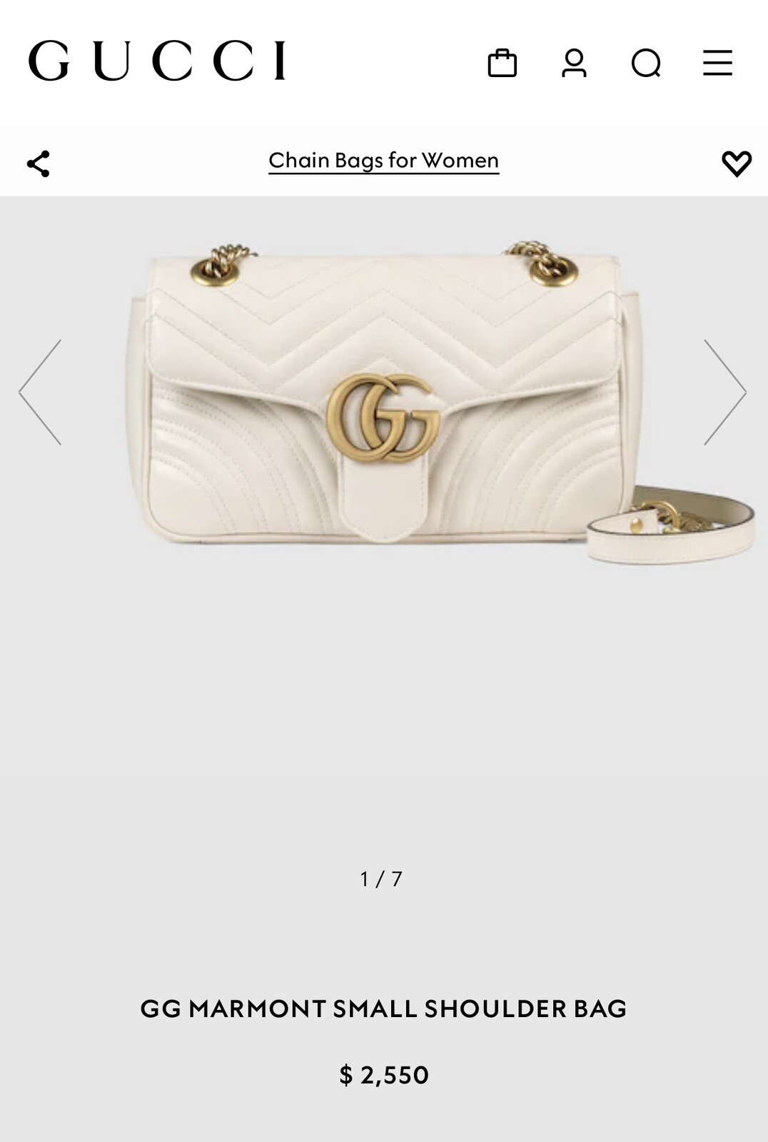 Authentic Gucci GG Marmont Small Shoulder Bag White Matelassé Leather worn twice
