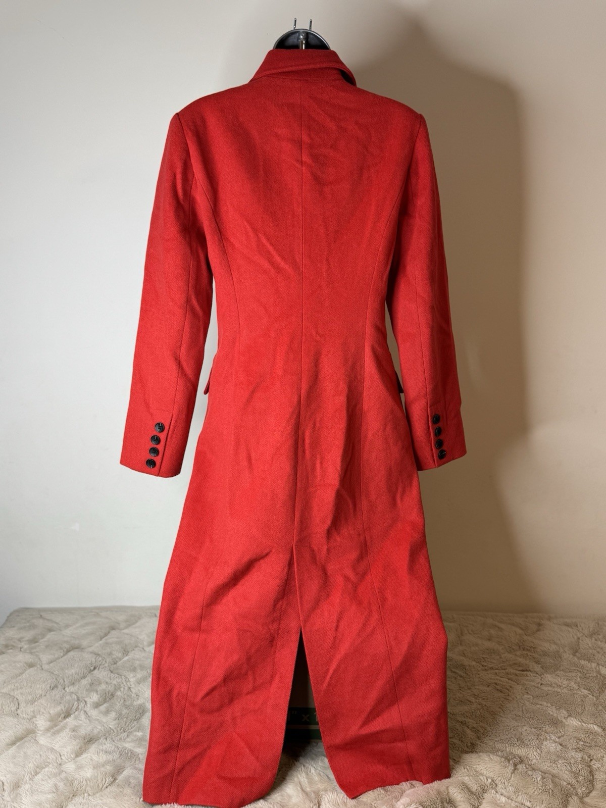 Avec Les Filles Red Double-Breasted Long Trench Coat, Size XS