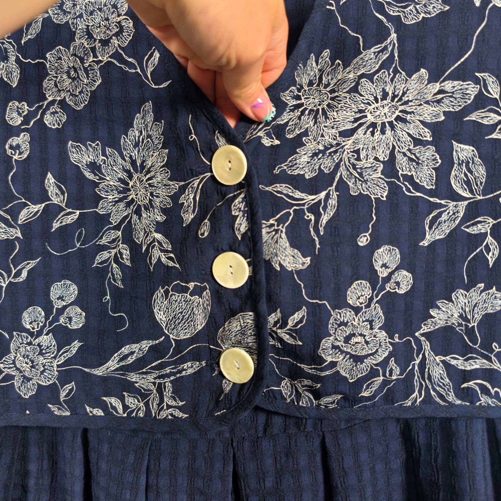 Vintage Sunshine Starshine Maxi Dress Women’s XL Navy Floral Cottagecore Prairie