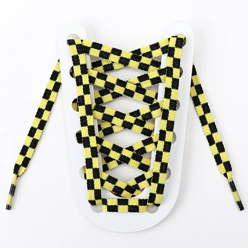 Two-color Checkered Flat Shoelaces Plaid Shoe Lace for Casual Shoes