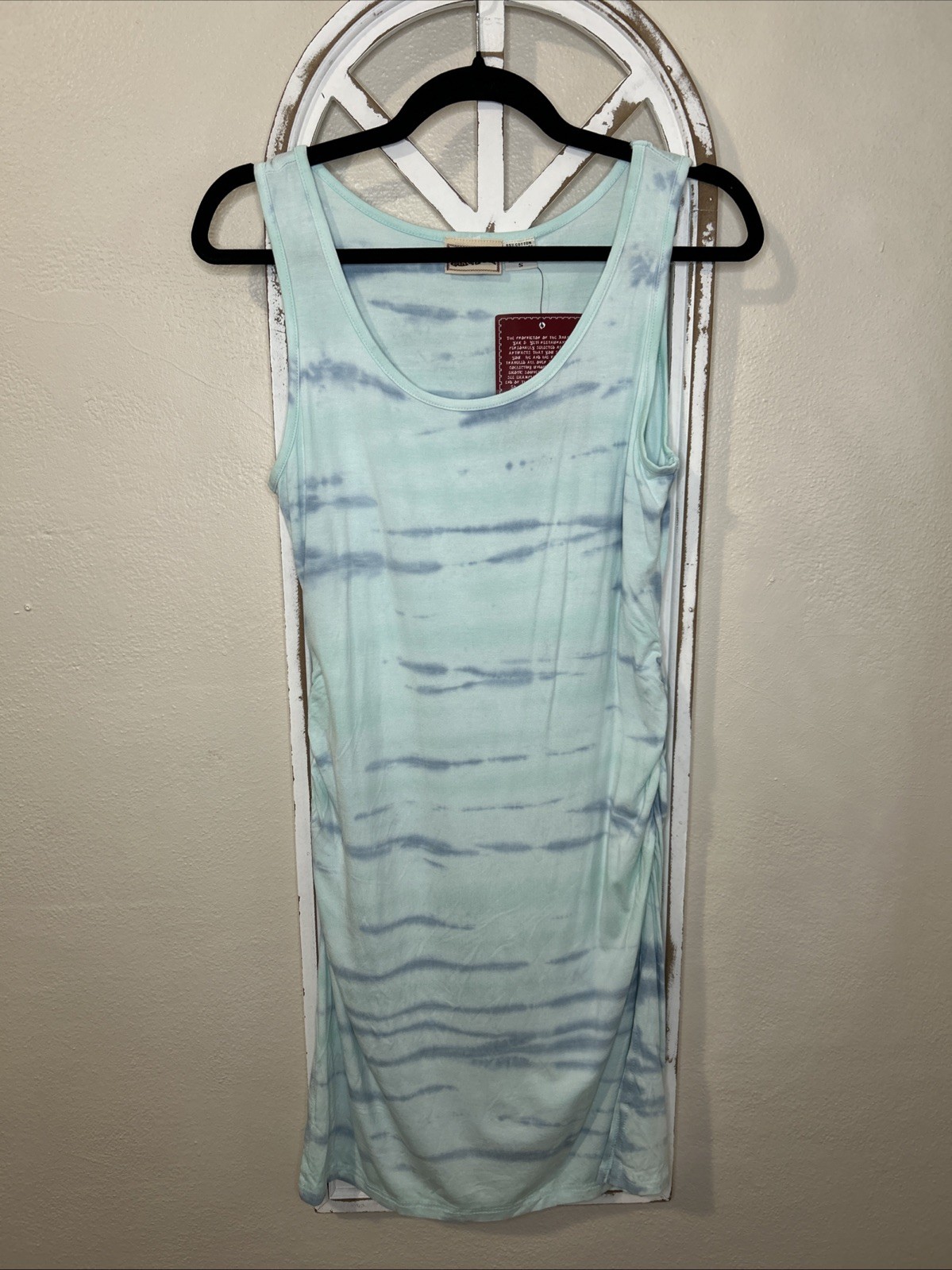 Yak & Yeti SMALL Blue Tie Dye Ruched Form Fitting Beachy Sleeveless Dress *135
