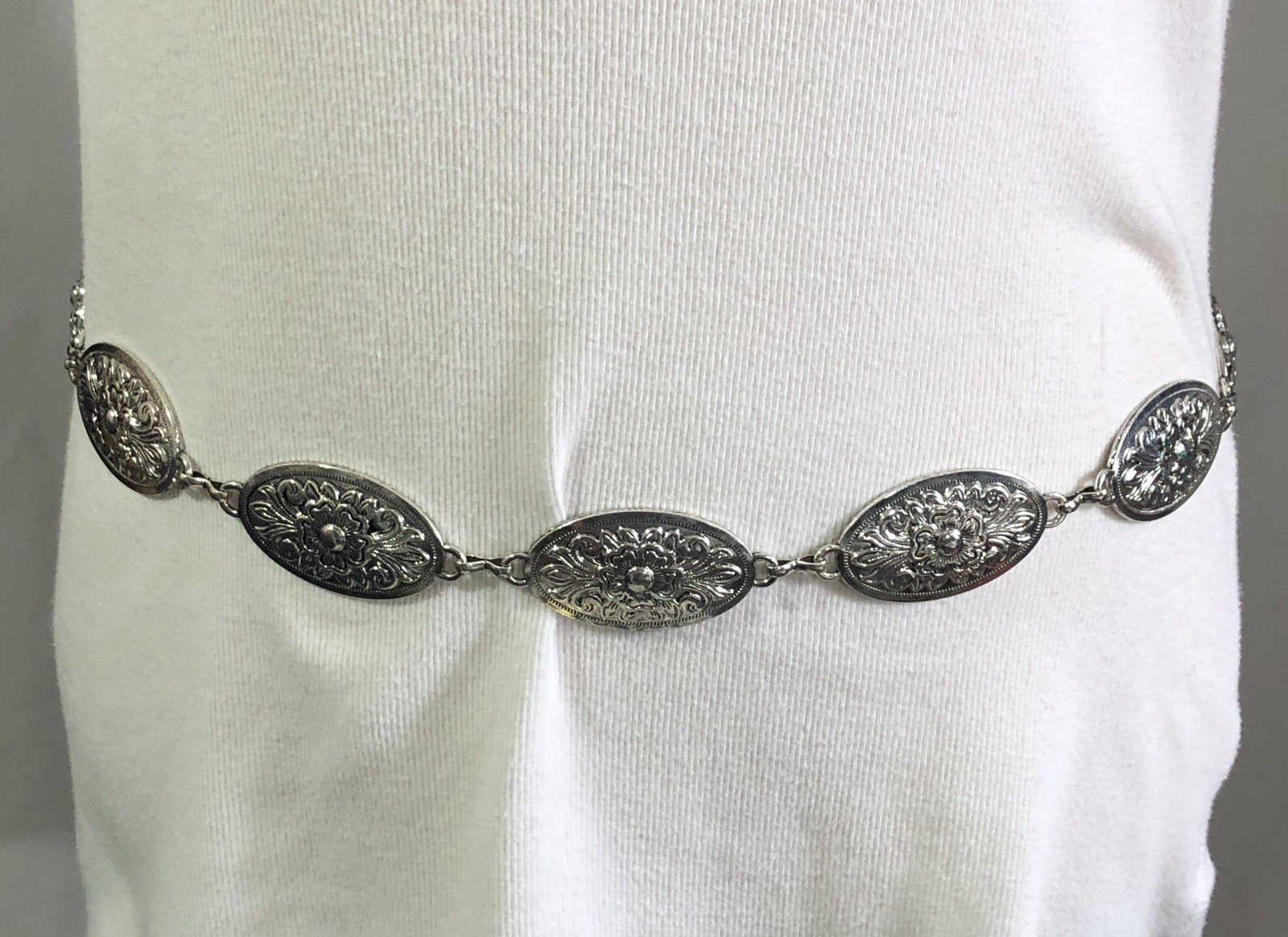 Concho Belt Chain Link Metal Silver Tone Adjustable – 27 inches to 40 inches