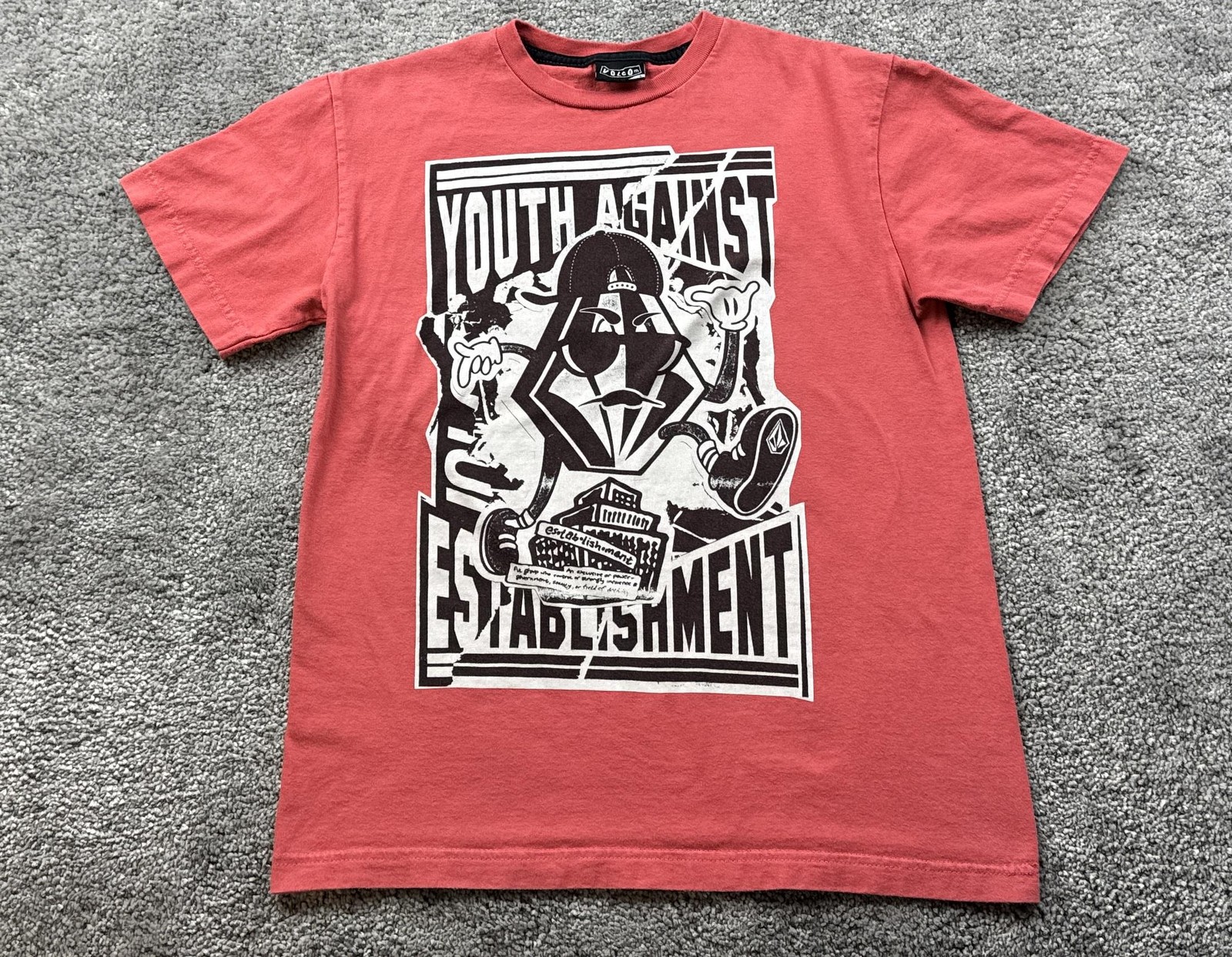 Volcom Shirt Mens Large Red Youth Against Establishment Graphic Skateboarding