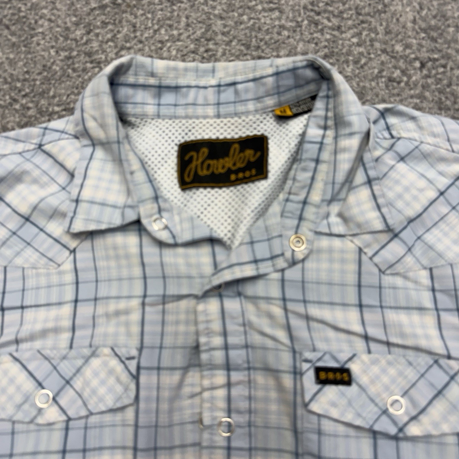 Howler Brothers Tech Shirt Mens Medium Snap Button Nylon Poly Vented Quick Dry