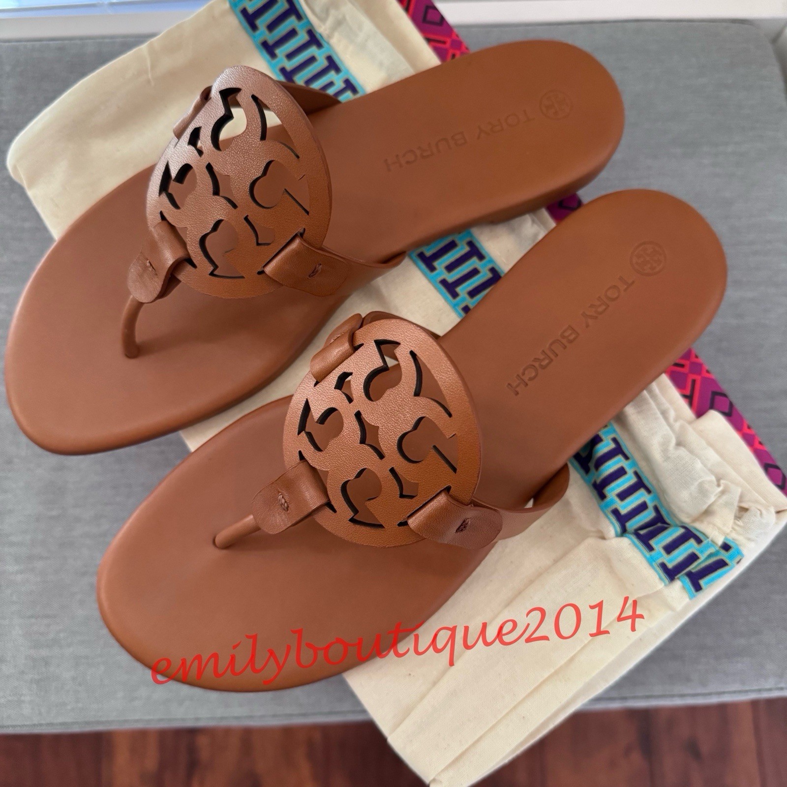 NIB Tory Burch Miller Size 10.5 Miele Calf Leather Sandals Brown 90582