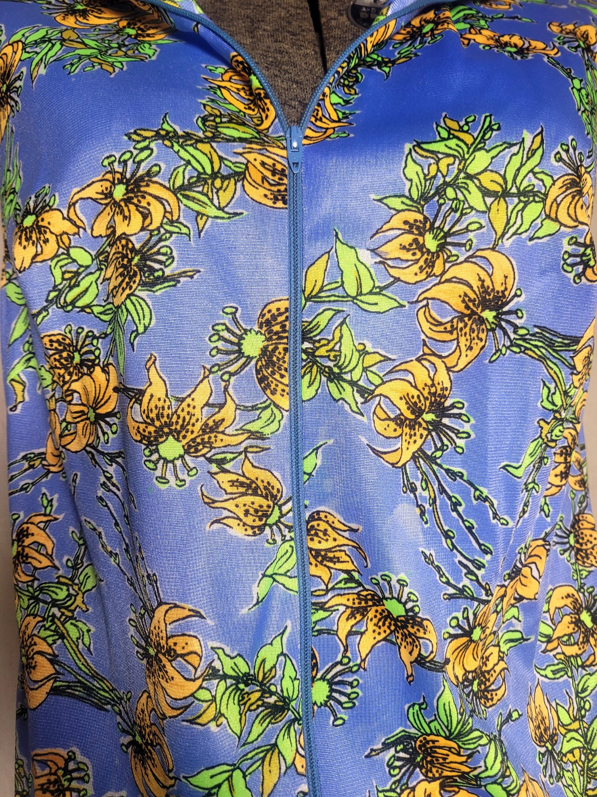 Vintage 60s 70s Blue Yellow Floral Maxi Leg Slits Sleeveless Size M Pocket Zip