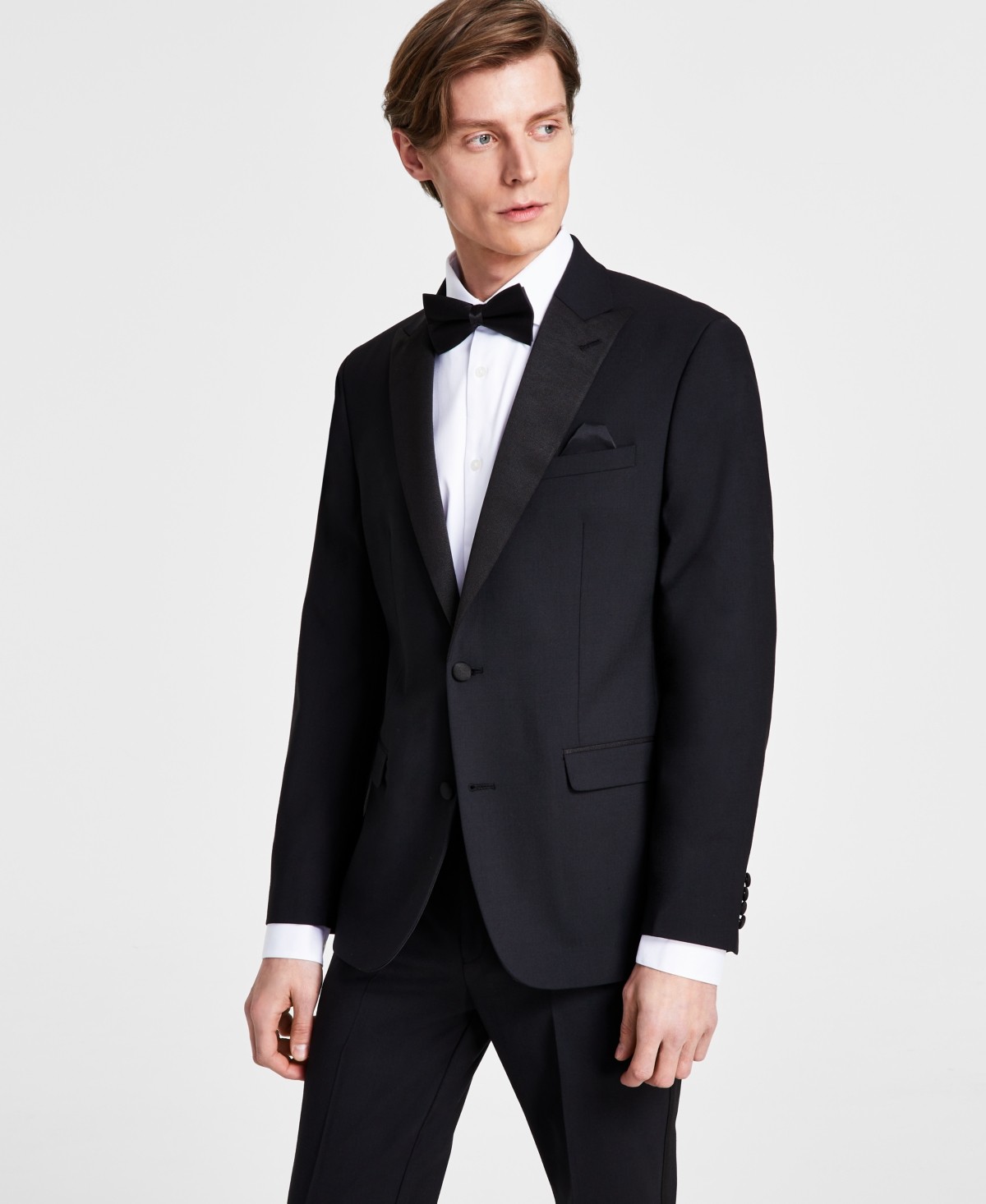 Bar Iii Mens Slim fit Tuxedo Jacket Blazer 40 L Black Solid Wool