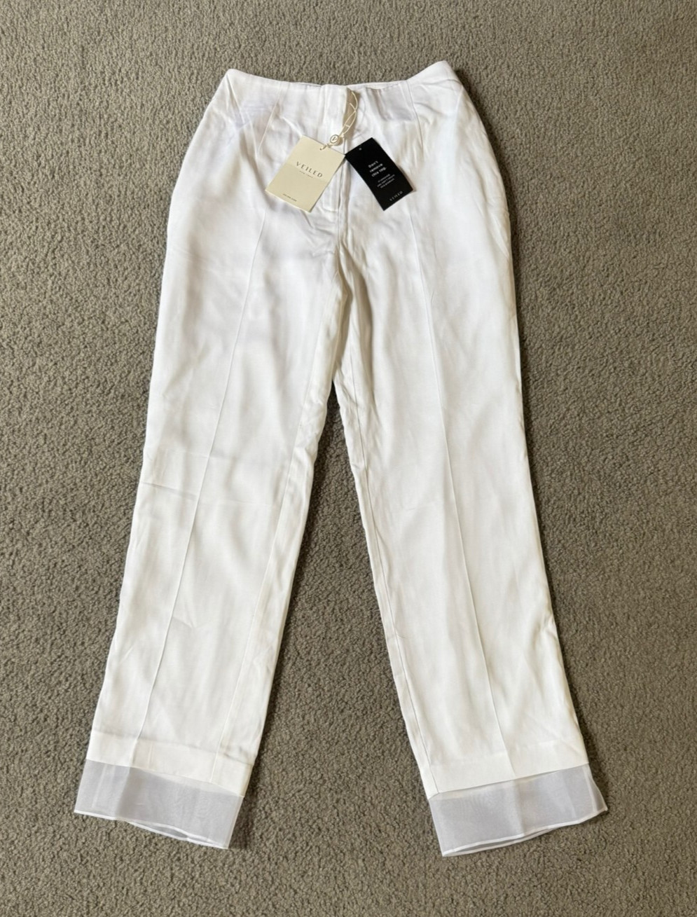 NWT Veiled New York Rayan Organza Trim Trousers – White – Size 26 in