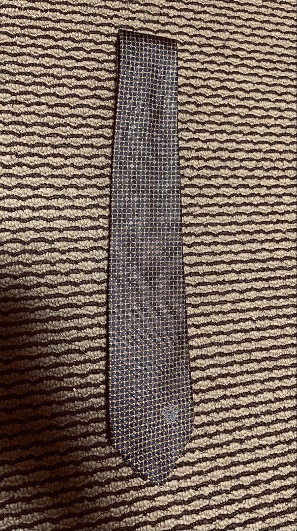 GIANNI VERSACE Rare tie Navy, gold, plaid pattern silk from japan M656
