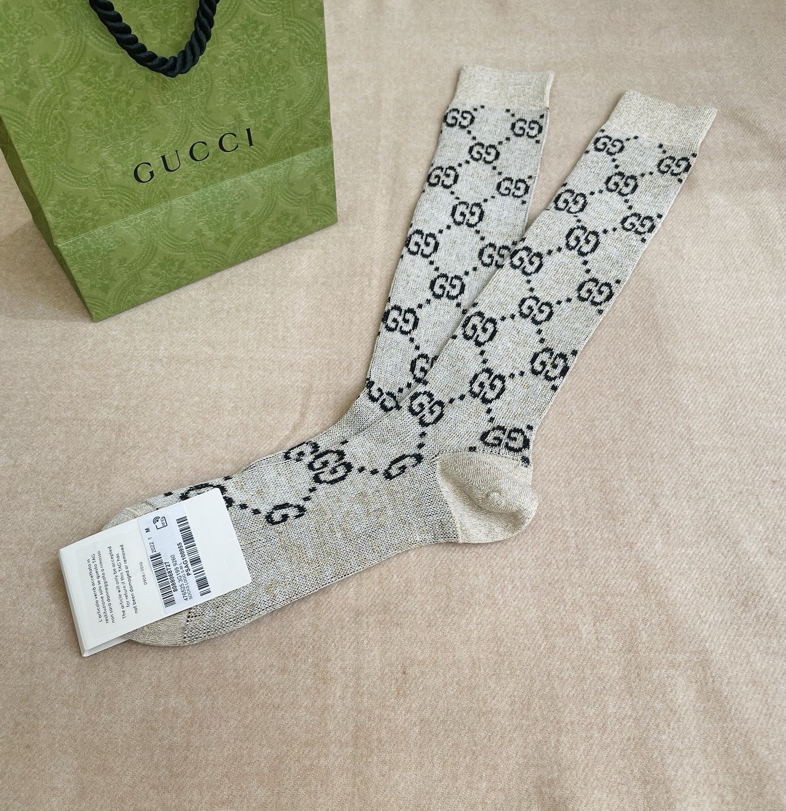 Brand new Gucci GG Logo Glittery Socks Beige Women’s Size M 9 (20-22cm)
