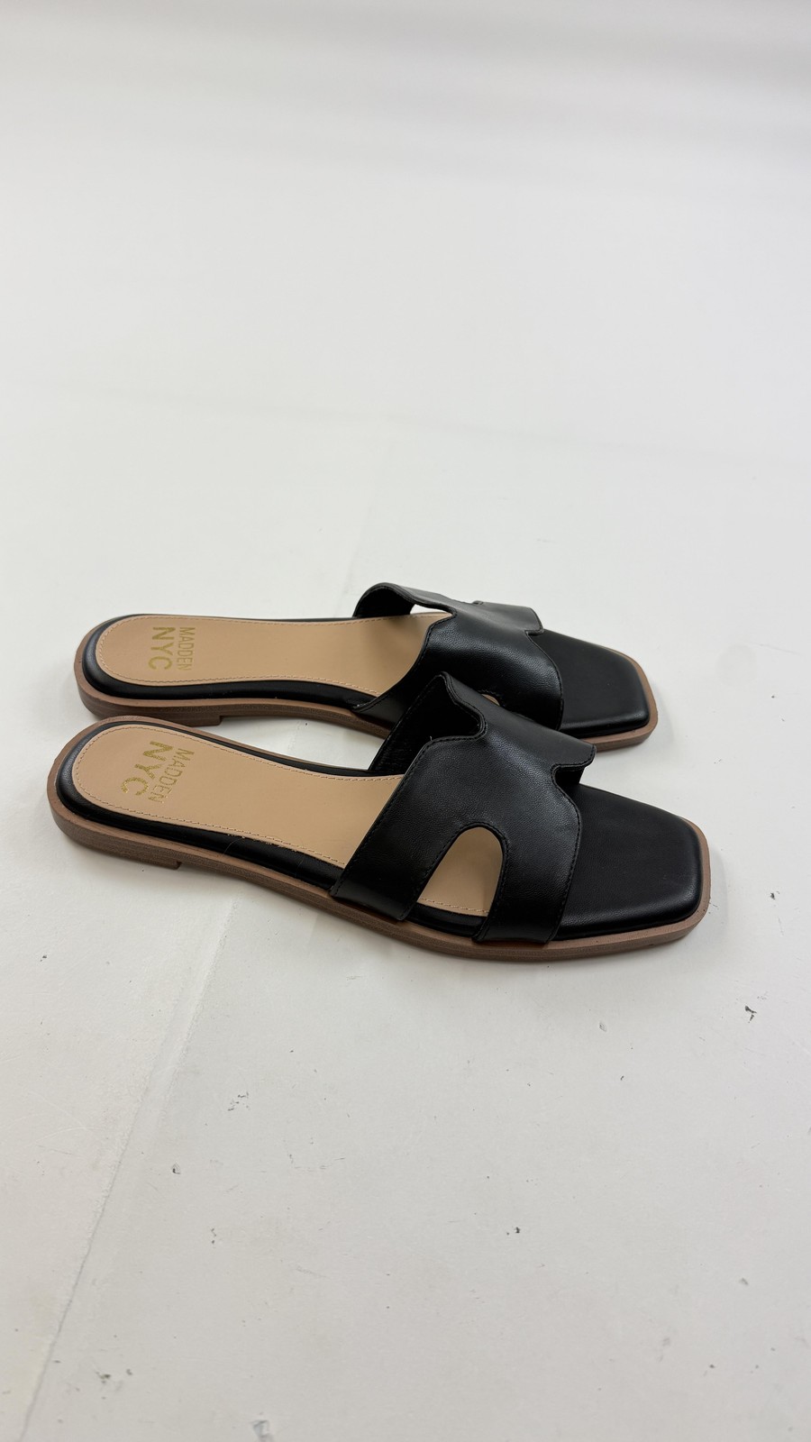 Madden NYC Sandals Womens Size 9 Black Oran Slide Slip On Square Toe Flat Shoes