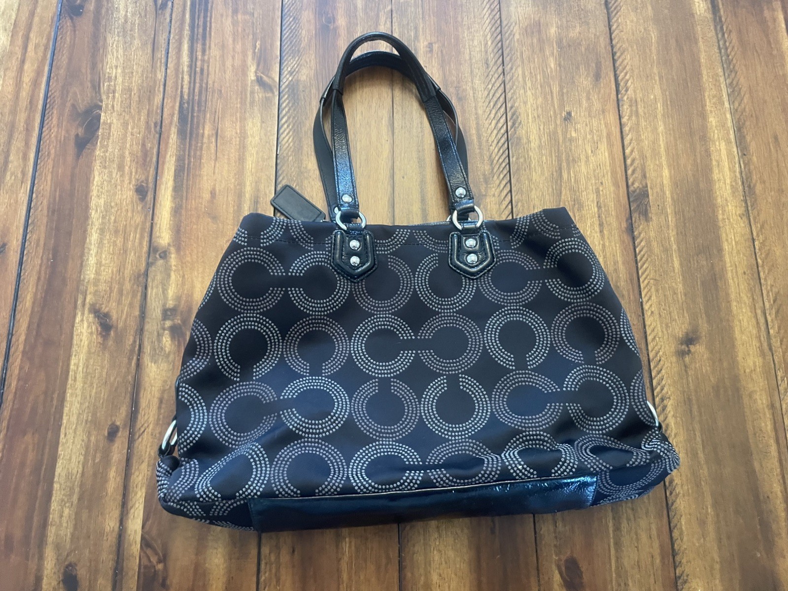 Coach Ashley Dotted Op Art Carryall Shoulder Bag F20049 black excellent