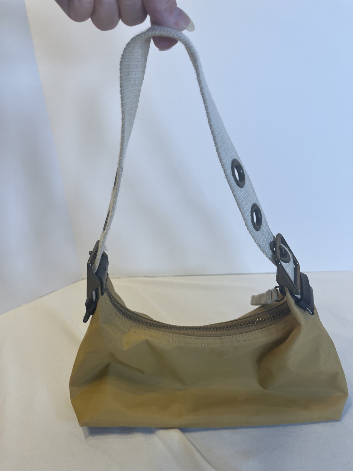 Gap Tan Shoulder Bag Mini Purse Y2K Zip Shut 9.5 x 4.5 Inches Canvas Strap