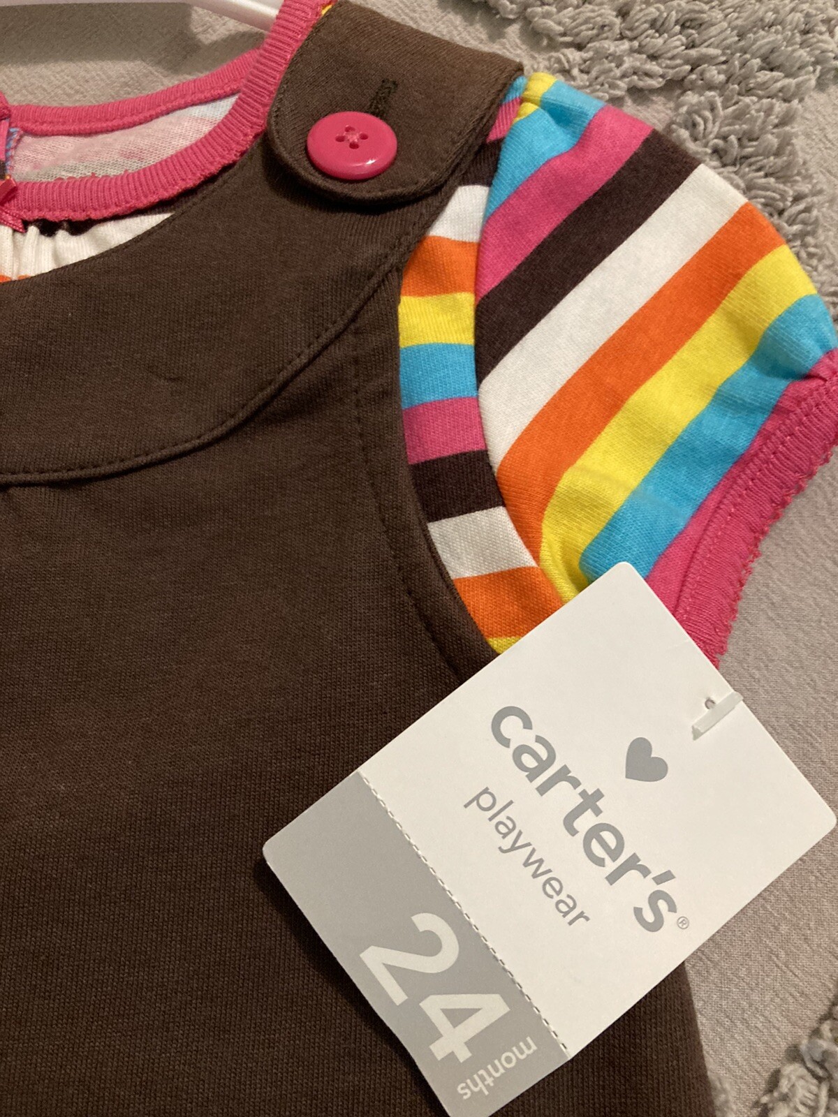 NWT Carter’s 24M girls Infant Brown Jumper Set birds applique Rainbow Bodysuit