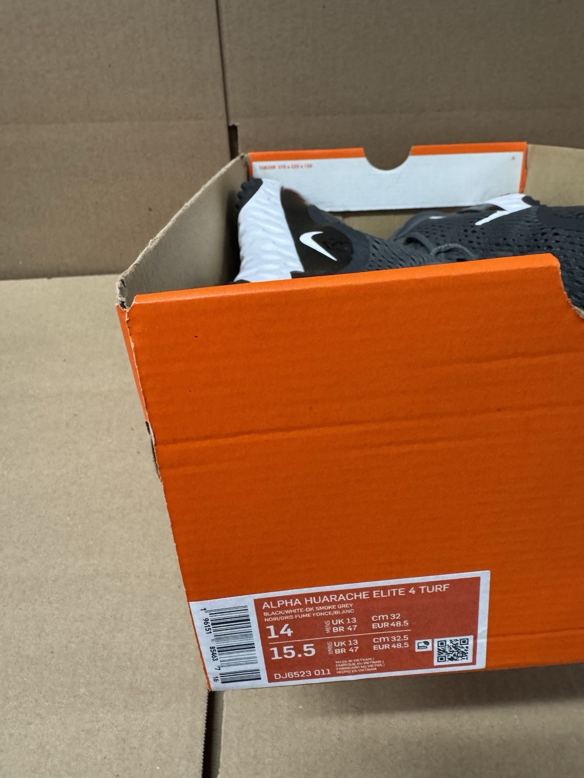 Nike Alpha Huarache Elite 4 Turf Baseball Mens SZ 14 Black Grey White DJ6523-01