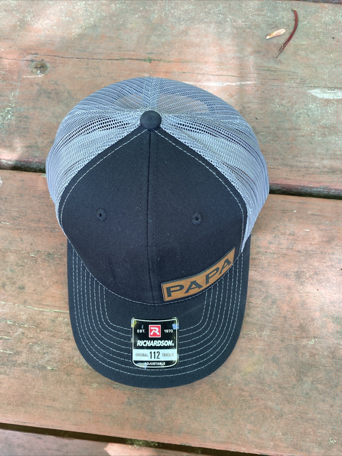 black Grey Papa Leatherette Patch Richardson 112 Snapback Fathers Day Hat Cap