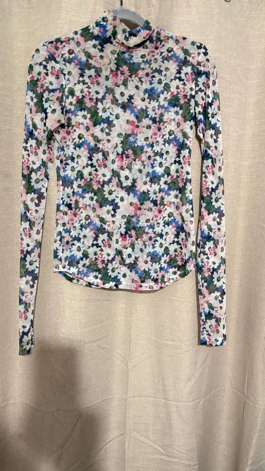 Nomia Floral Mesh Mock Neck Long Sleeve Top