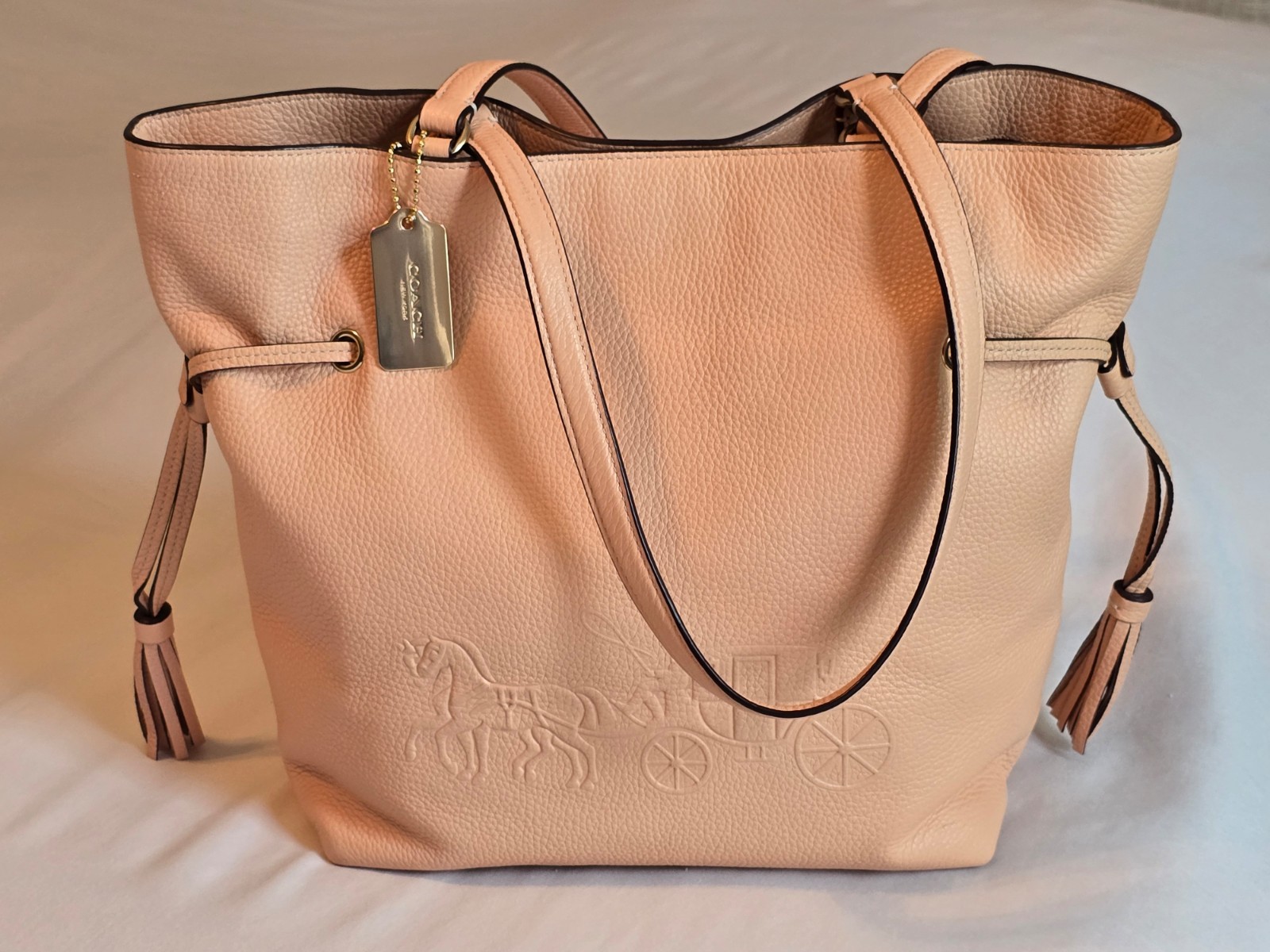 Coach Andy Tote in Faded Blush Pebbled Leather Embossed Horse & Carriage Logo