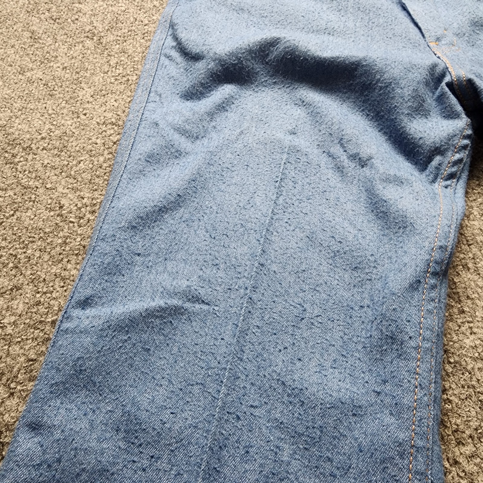 Vintage 70s Levis Light Wash Mens Boot Cut Denim Jeans Brown Leather Tab 34X29