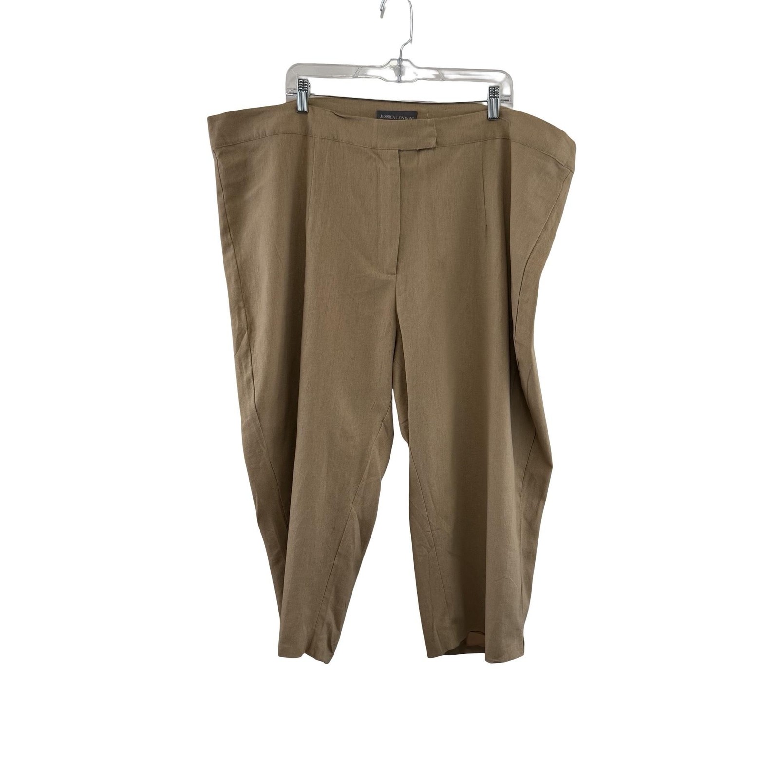 Jessica London 2 Piece Linen Blend Capri Set Womens 26W Beige Tan Belted Cropped